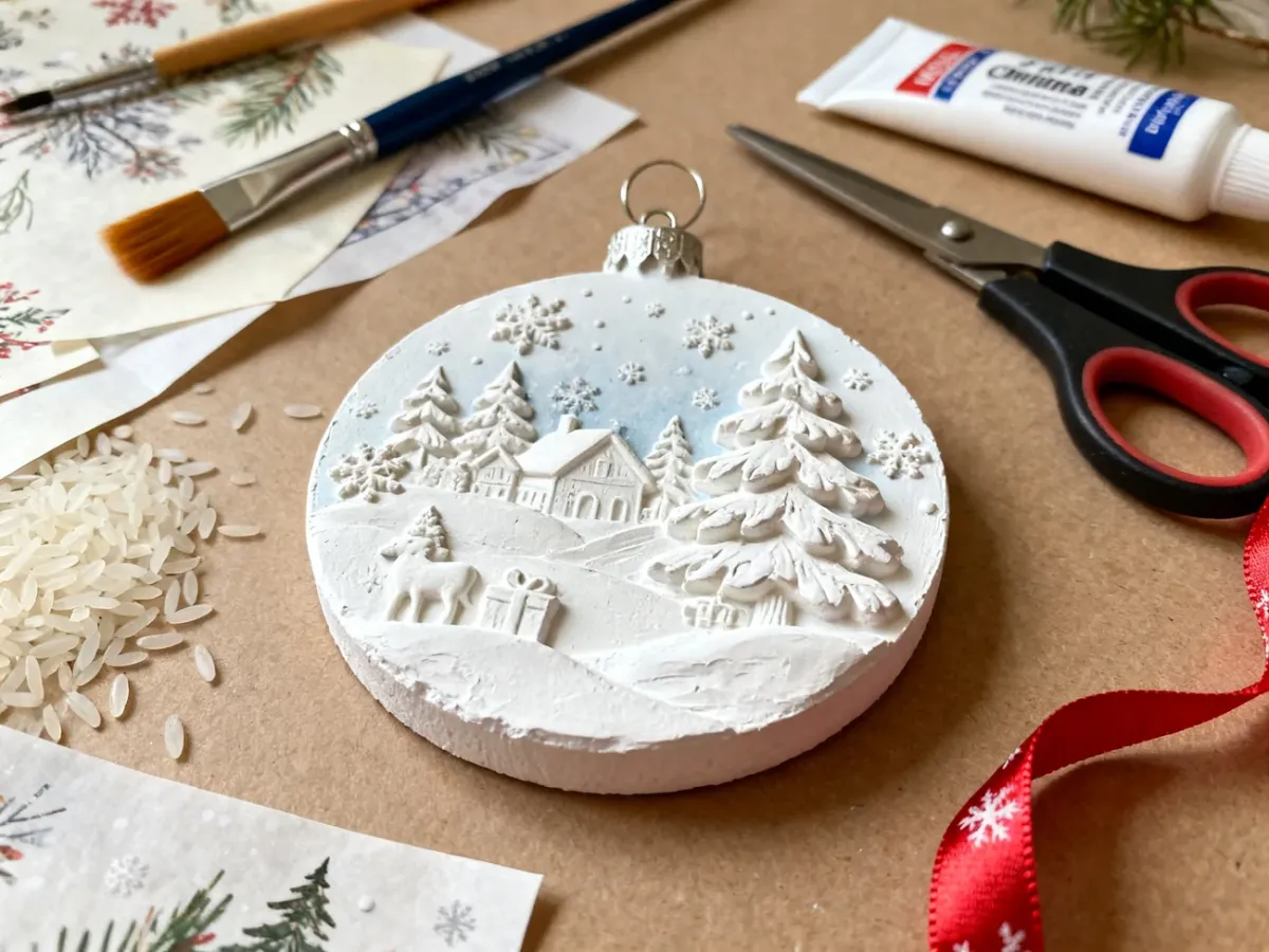Materiały i baza do wykonania bombki decoupage 3D