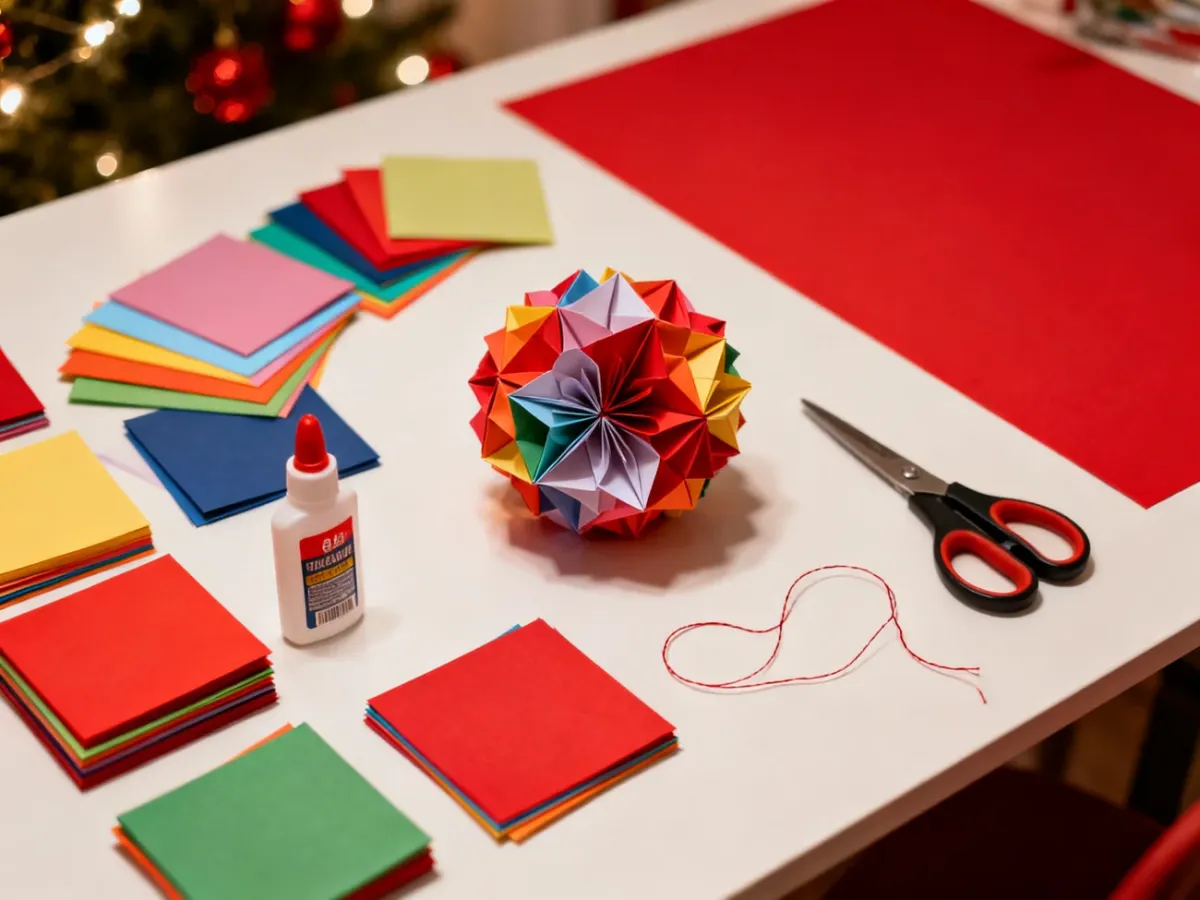 Materiały do wykonania bombki kusudama na stanowisku do origami