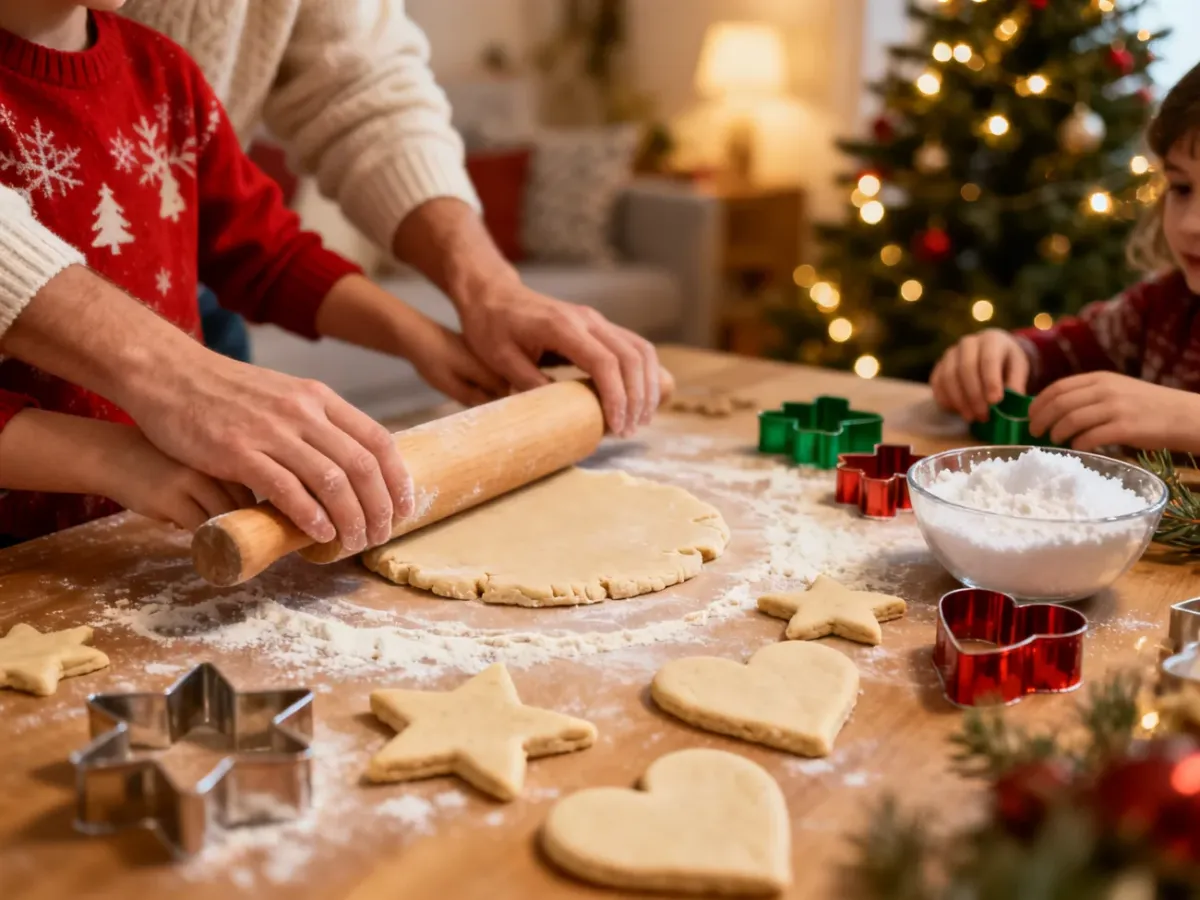 Przygotowywanie ozdób choinkowych z masy solnej przy świątecznym stole