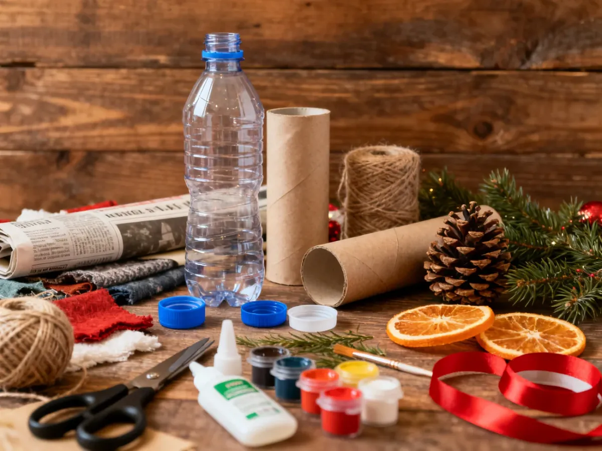 Materiały z recyklingu przygotowane do wykonania ozdób choinkowych
