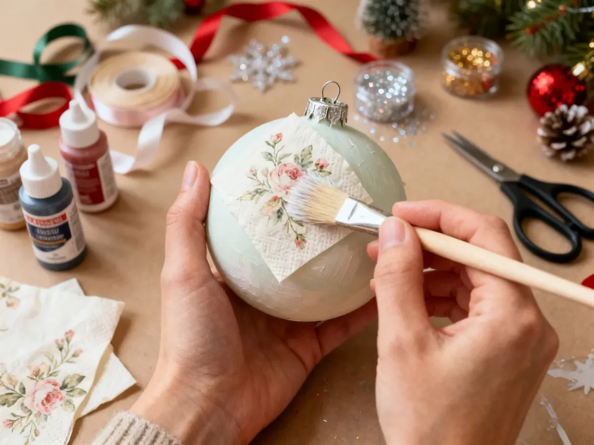 Ręczne ozdabianie bombki techniką decoupage