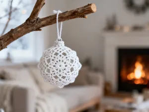 Ozdabianie styropianowej bombki techniką decoupage przy użyciu wzorzystych serwetek, pędzla i kleju na drewnianym stole.