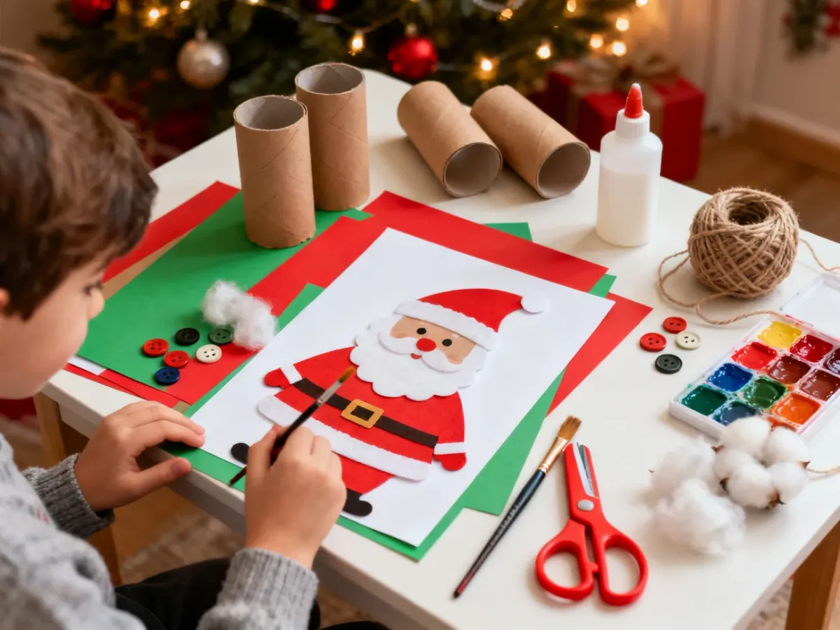 Materiały do wykonania świątecznych figurek z rolek po papierze toaletowym